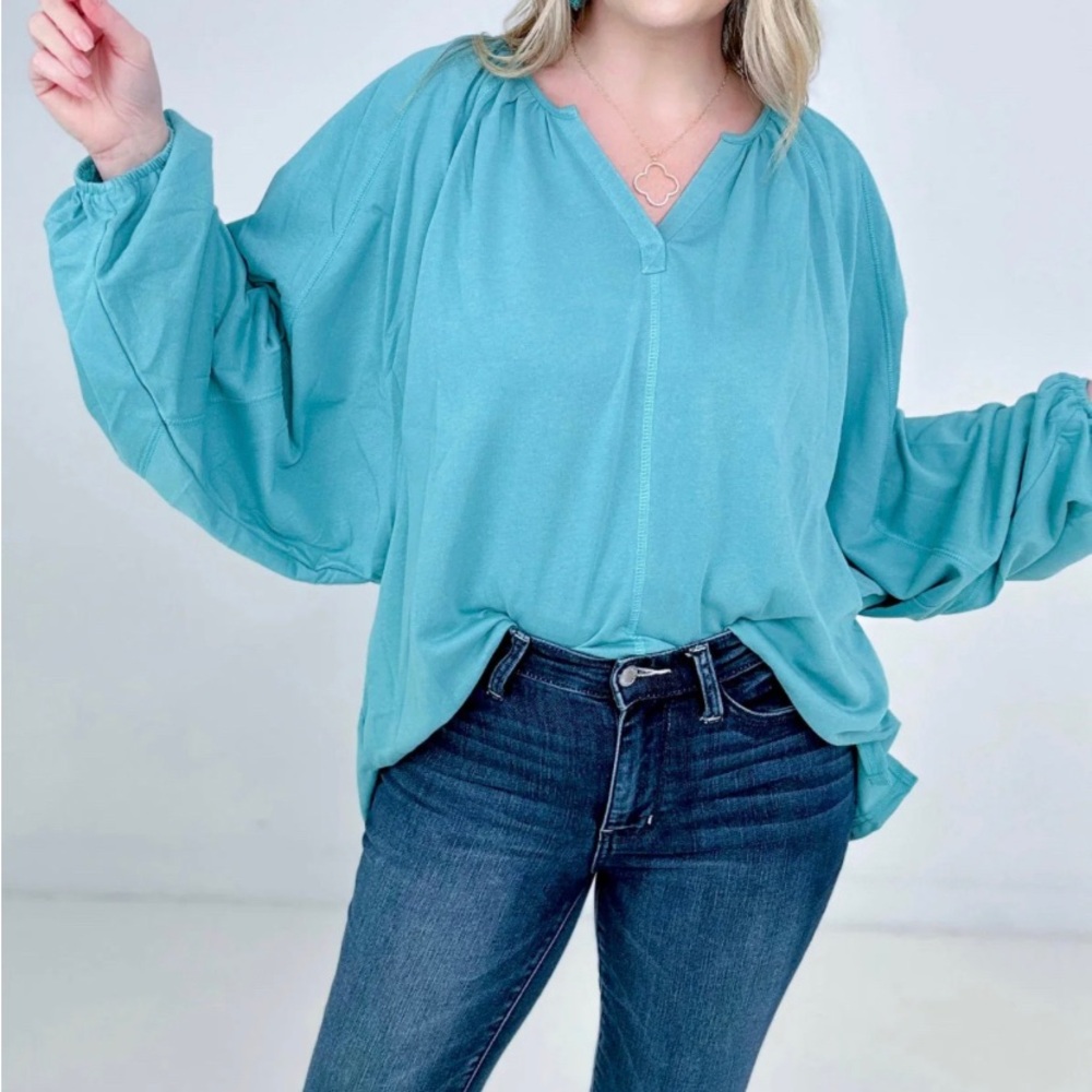 Split V Neck Dolman Sleeve Top